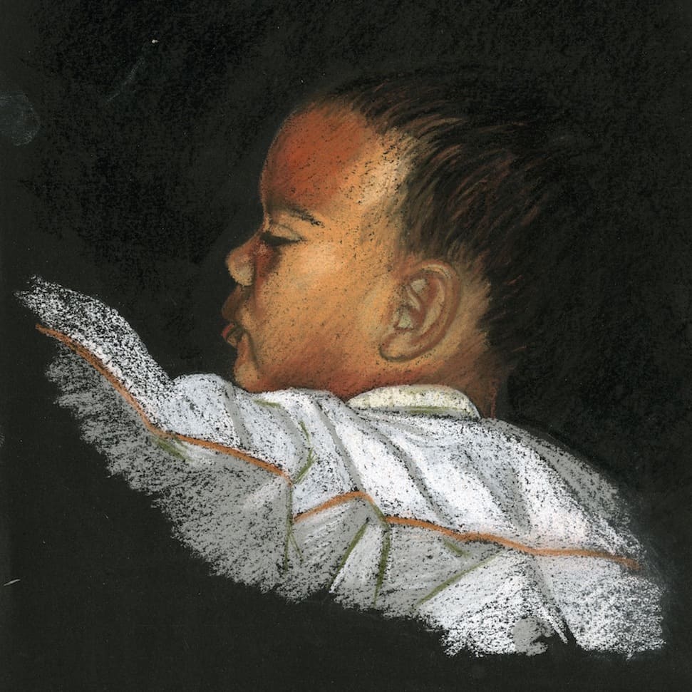 Portrait d'enfant aux pastels secs d'après photo