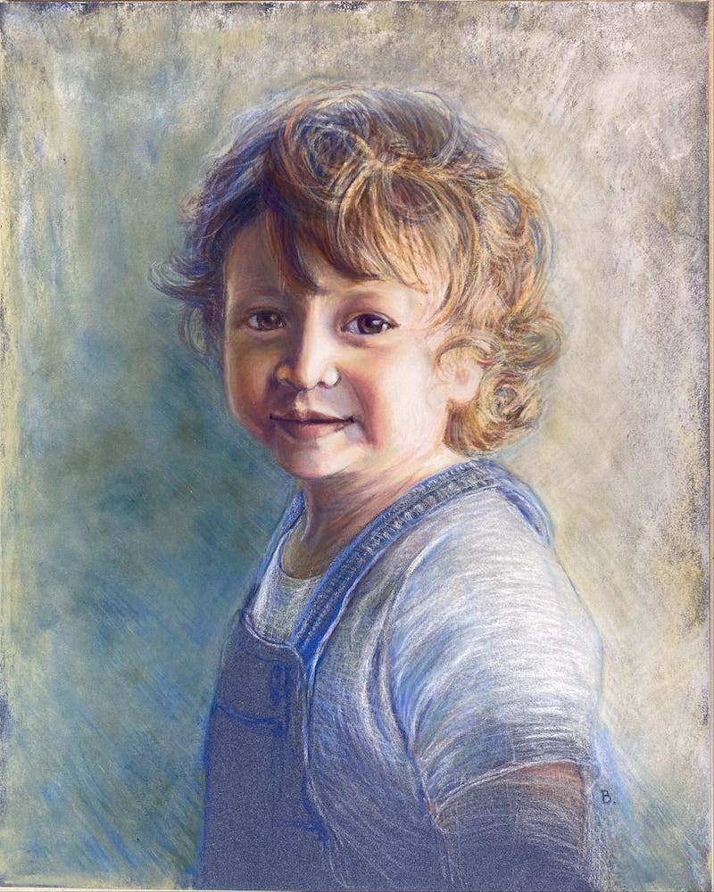 Portrait de garçon au pastel sec.