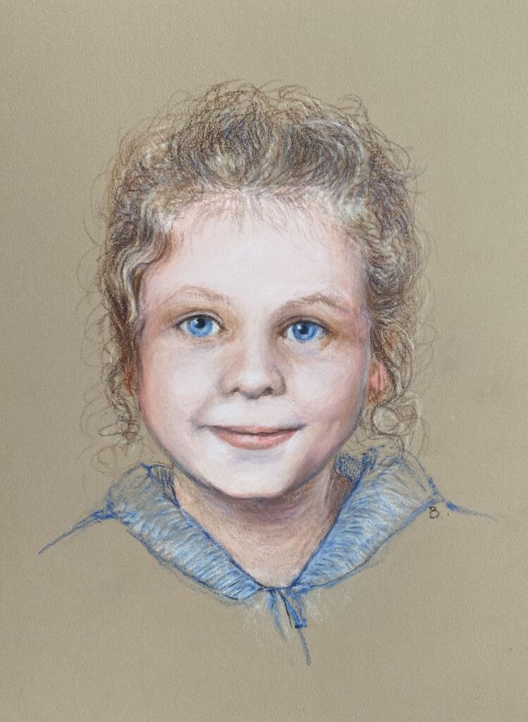 Portrait au pastel d'une jeune fille