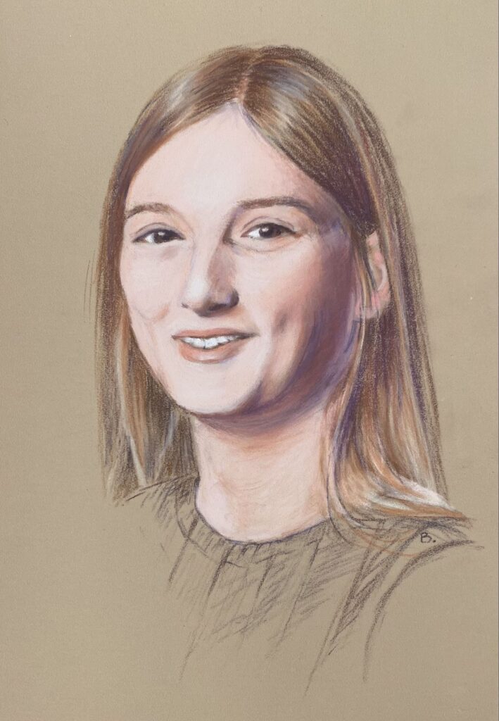 Portrait au pastel d'une jeune fille