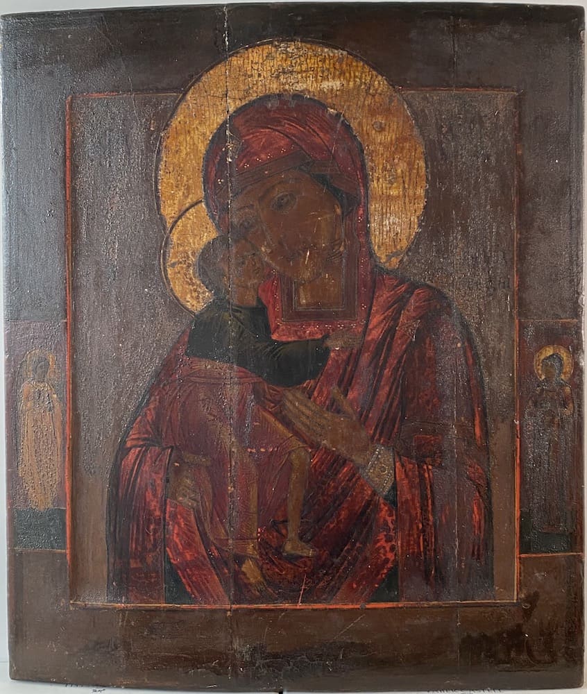 Icône Vierge à l'enfant avant restauration.