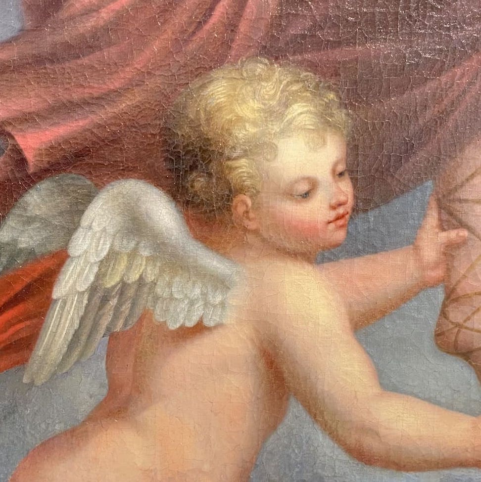 Allégorie de la fortune. Détail d'un Putti après restauration.